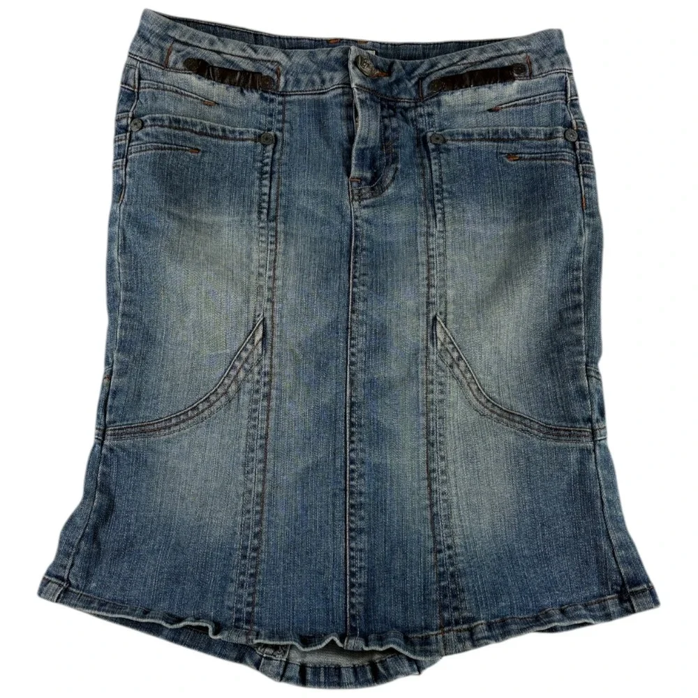 VTG Candie's‎ Mermaid Mini Skirt Womens 3 Blue Denim Cotton Stretch Ruffled Hem